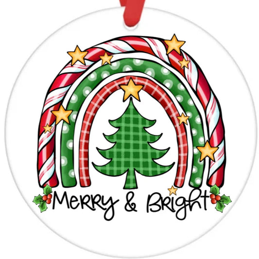 Acrylic Ornament-Merry & Bright Candy Cane Rainbow SF