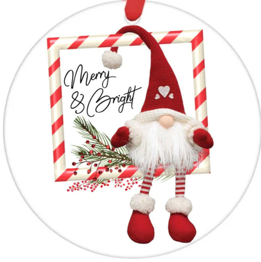 Acrylic Ornament-Merry & Bright Candy Cane Gnome SF