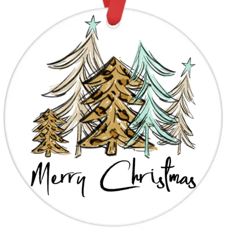 Acrylic Ornament-Merry Christmas Sketched Trees SF