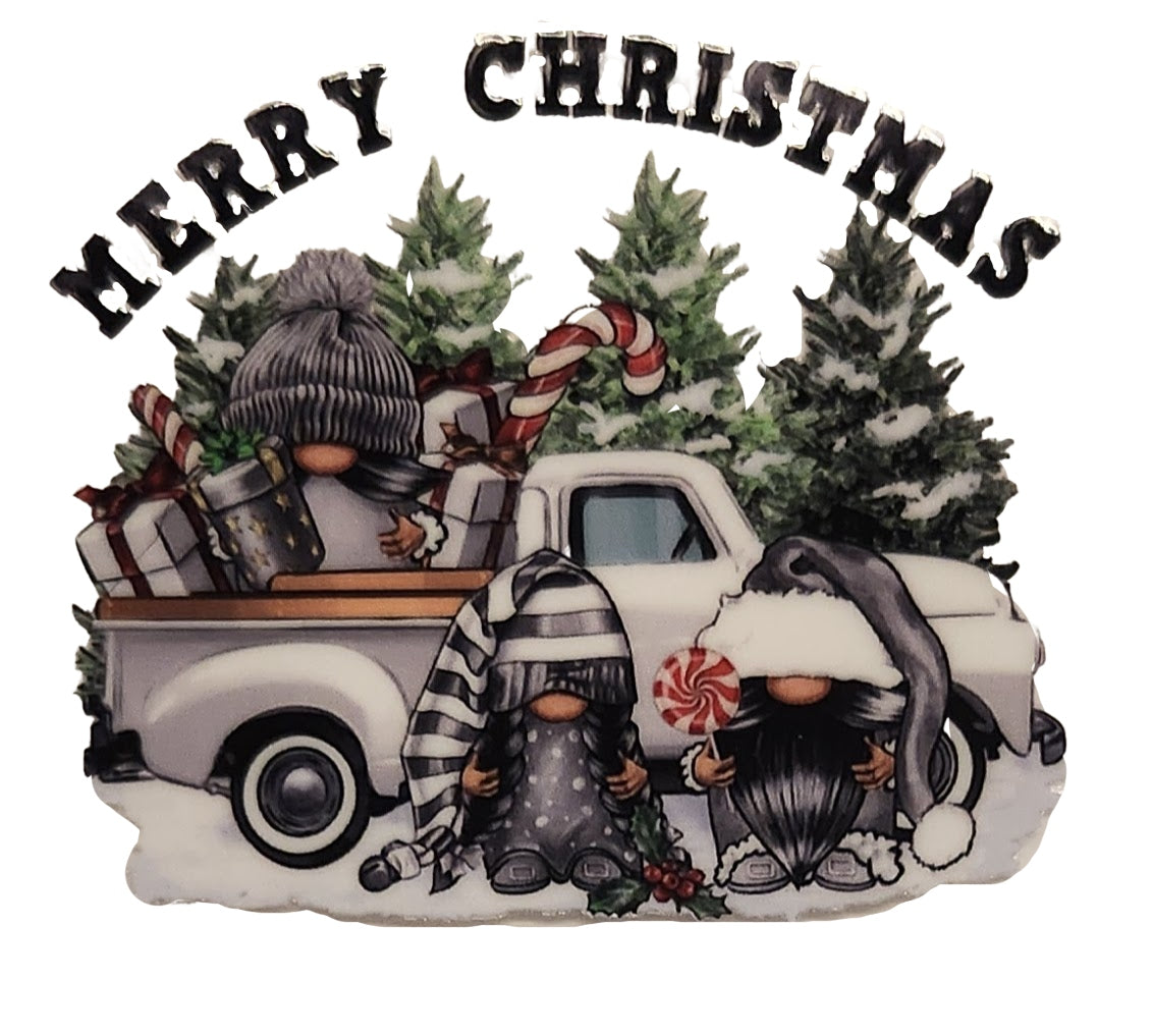 Acrylic Ornament-Merry Christmas Truck & Gnomes KKC