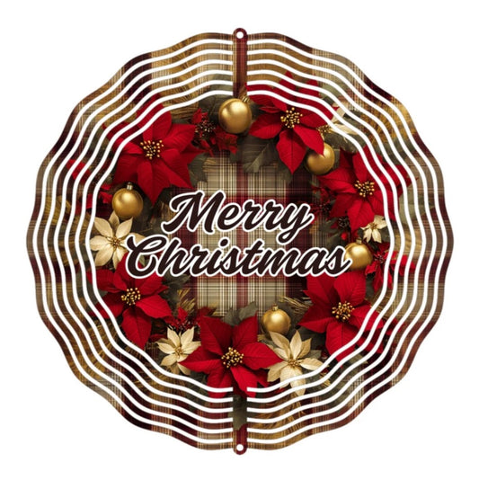 Wind Spinner 8" - Merry Christmas Poinsettia Wreath