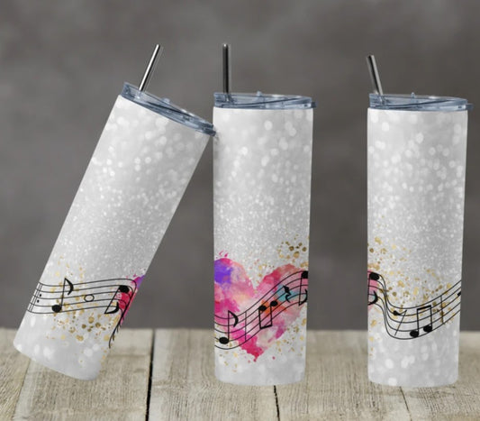 Stainless Steel Tumbler 20oz - Musical Notes SF (Glitter)