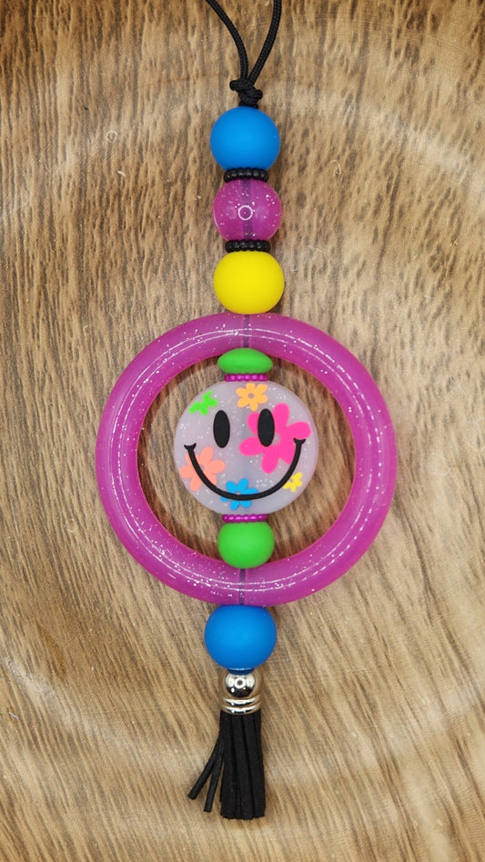 Car Charm-Neon Smiley Face (Pink Jelly Glitter)