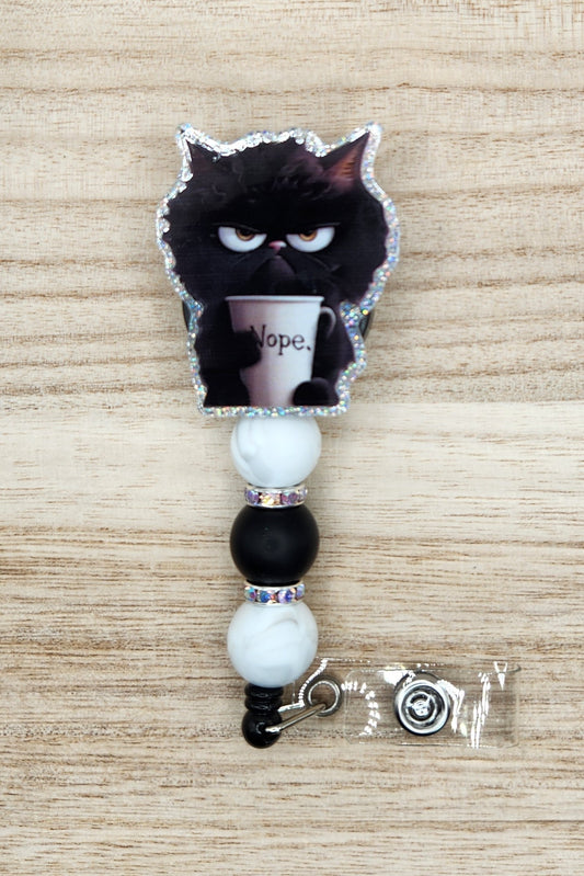 Badge Reel-Nope Coffee Cup Cat (Holo Glitter) SS057