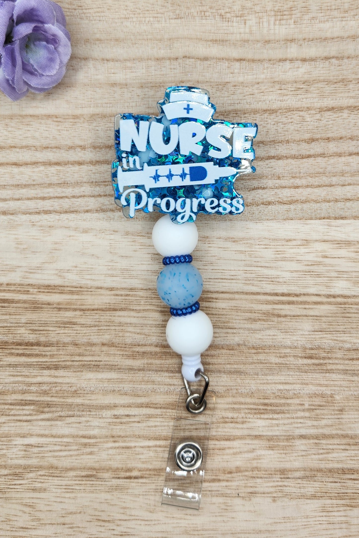 Badge Reel-Nurse in Progress (Blue Glitter)