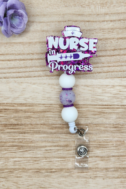 Badge Reel-Nurse in Progress (Purple Glitter)