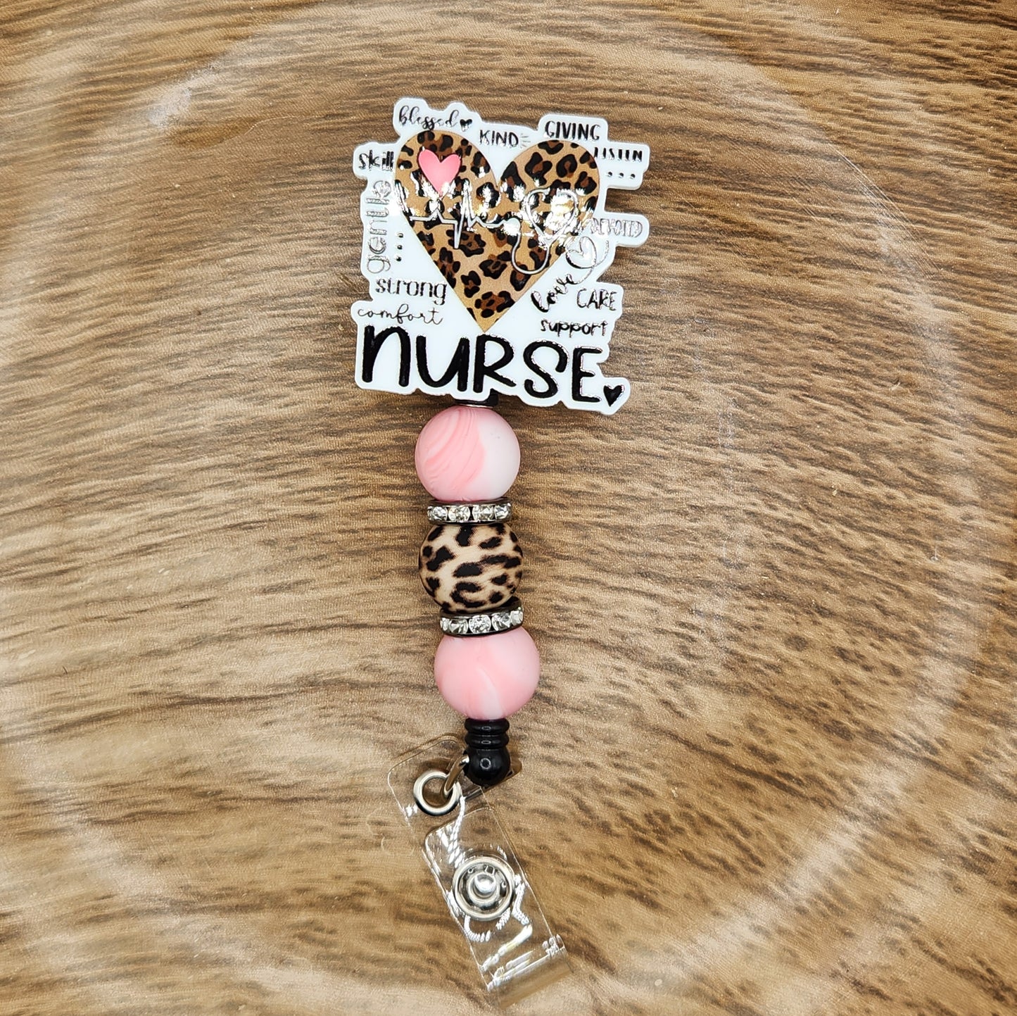 Badge Reel-Nurse Leopard Heart