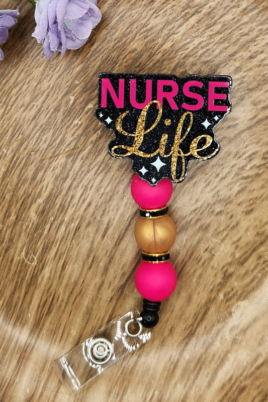 Badge Reel-Nurse Life (Hot Pink)