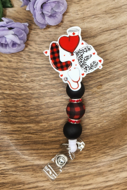 Badge Reel-Nurse Love (Buffalo Plaid)