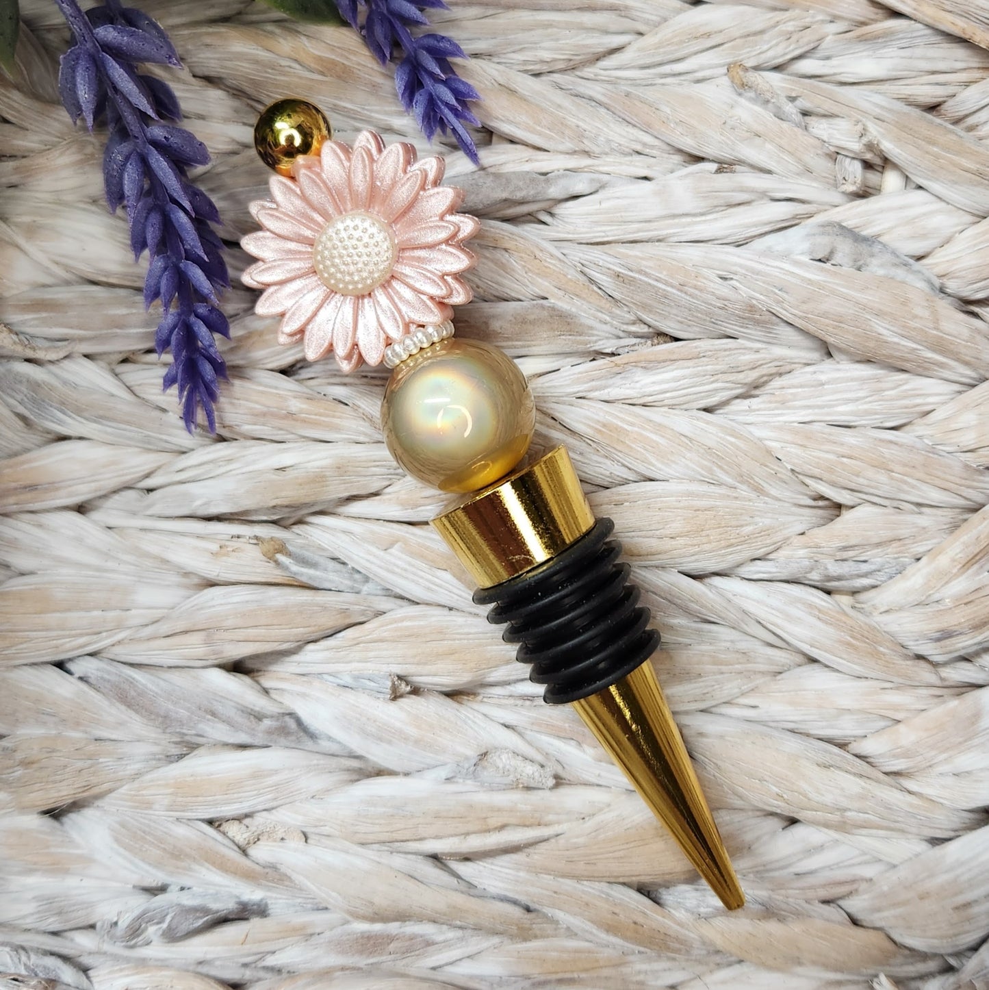 Wine Stopper-Opal Daisy Pink (Gold)