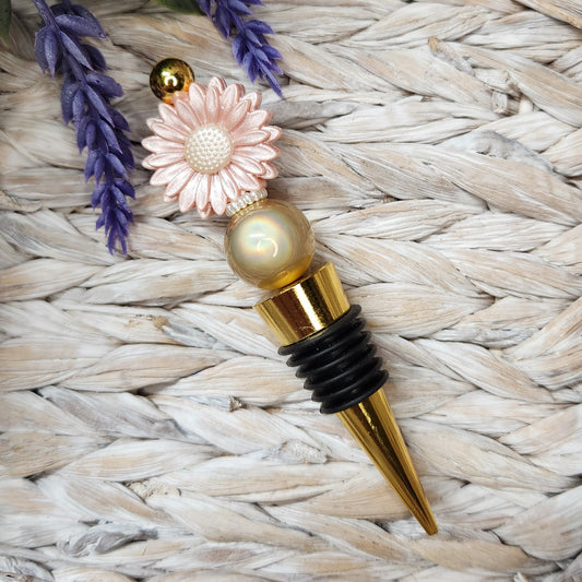 Wine Stopper-Opal Daisy Pink (Gold)