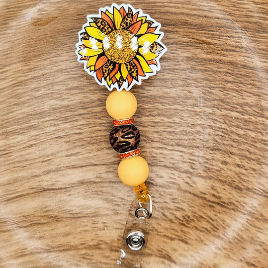 Badge Reel-Orange & Yellow Sunflower