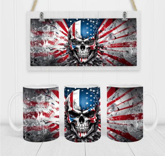 15oz Ceramic Mug-Patriotic Skull SF