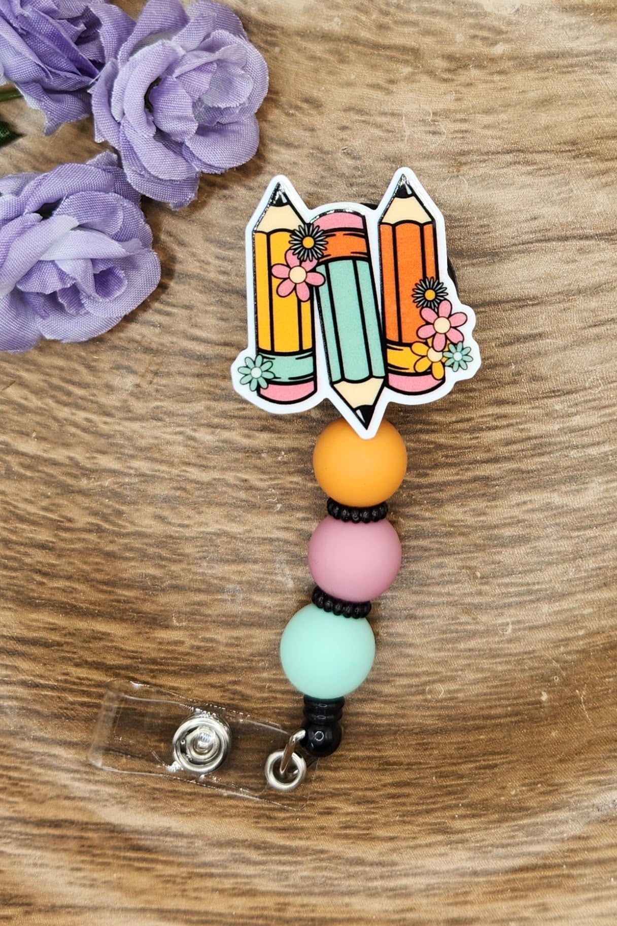 Badge Reel-Pencil Flowers