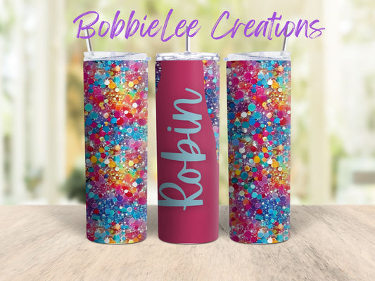 PERSONALIZED TUMBLER-*BLC CUSTOM DESIGN*-Bright Sequins (Raspberry)