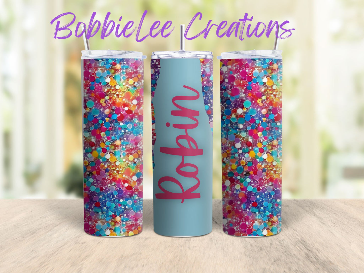 PERSONALIZED TUMBLER-*BLC CUSTOM DESIGN*-Bright Sequins (Seafoam)