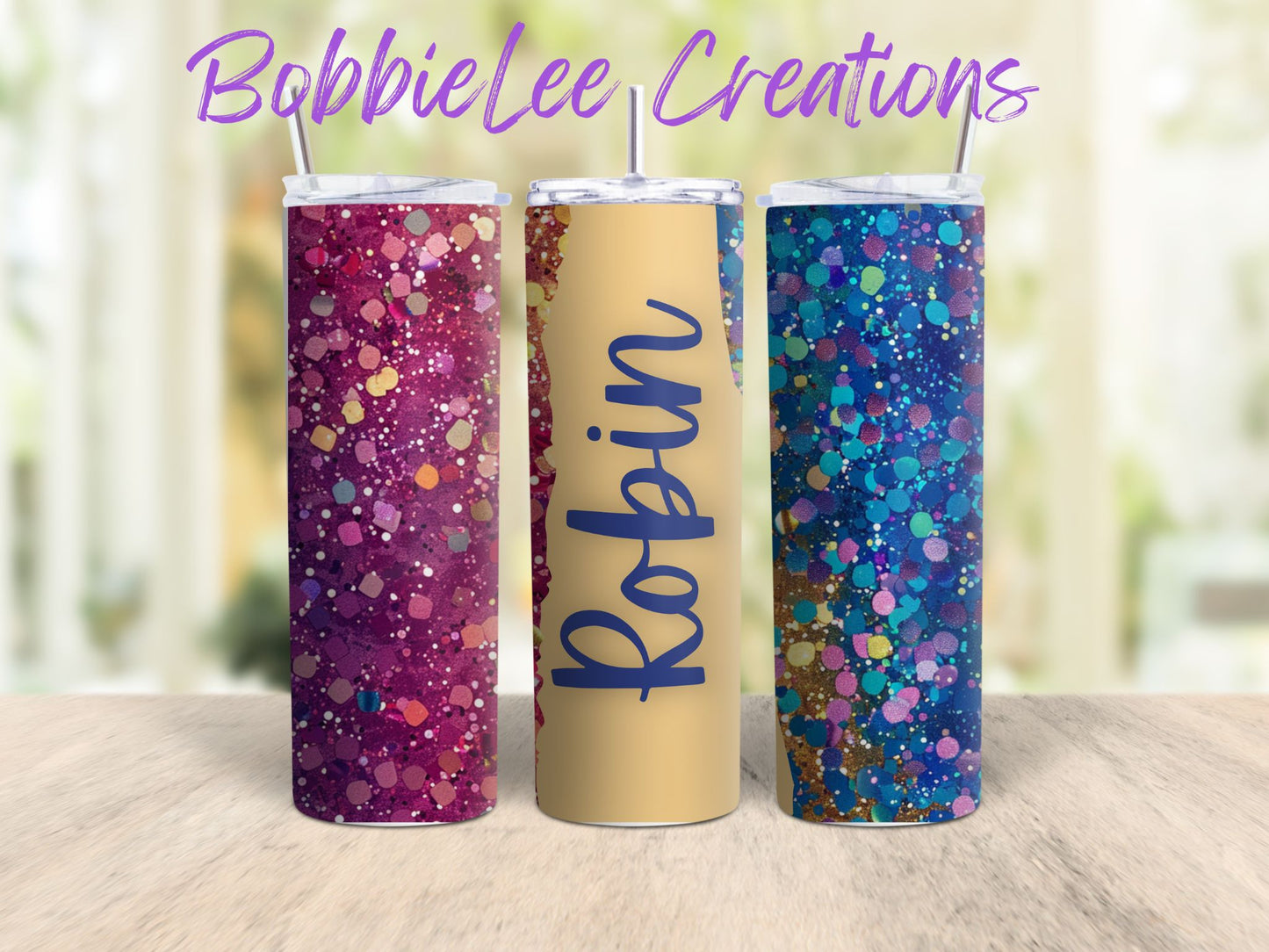 PERSONALIZED TUMBLER-*BLC CUSTOM DESIGN*-Large Sequins (Gold)