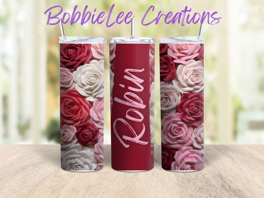 PERSONALIZED TUMBLER-*BLC CUSTOM DESIGN*-Pink & Red Roses