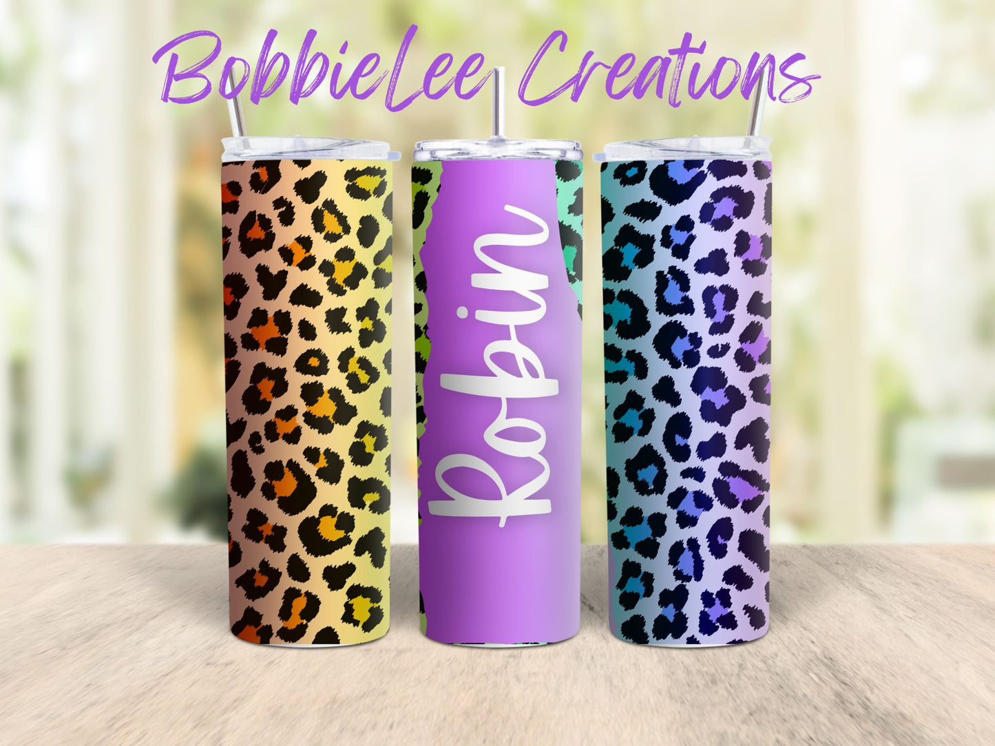 PERSONALIZED TUMBLER-*BLC CUSTOM DESIGN*-Rainbow Leopard