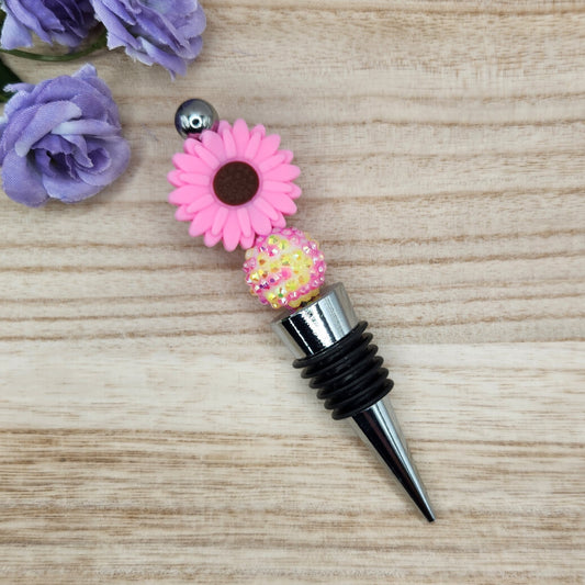 Wine Stopper-Pink Daisy (Silver)