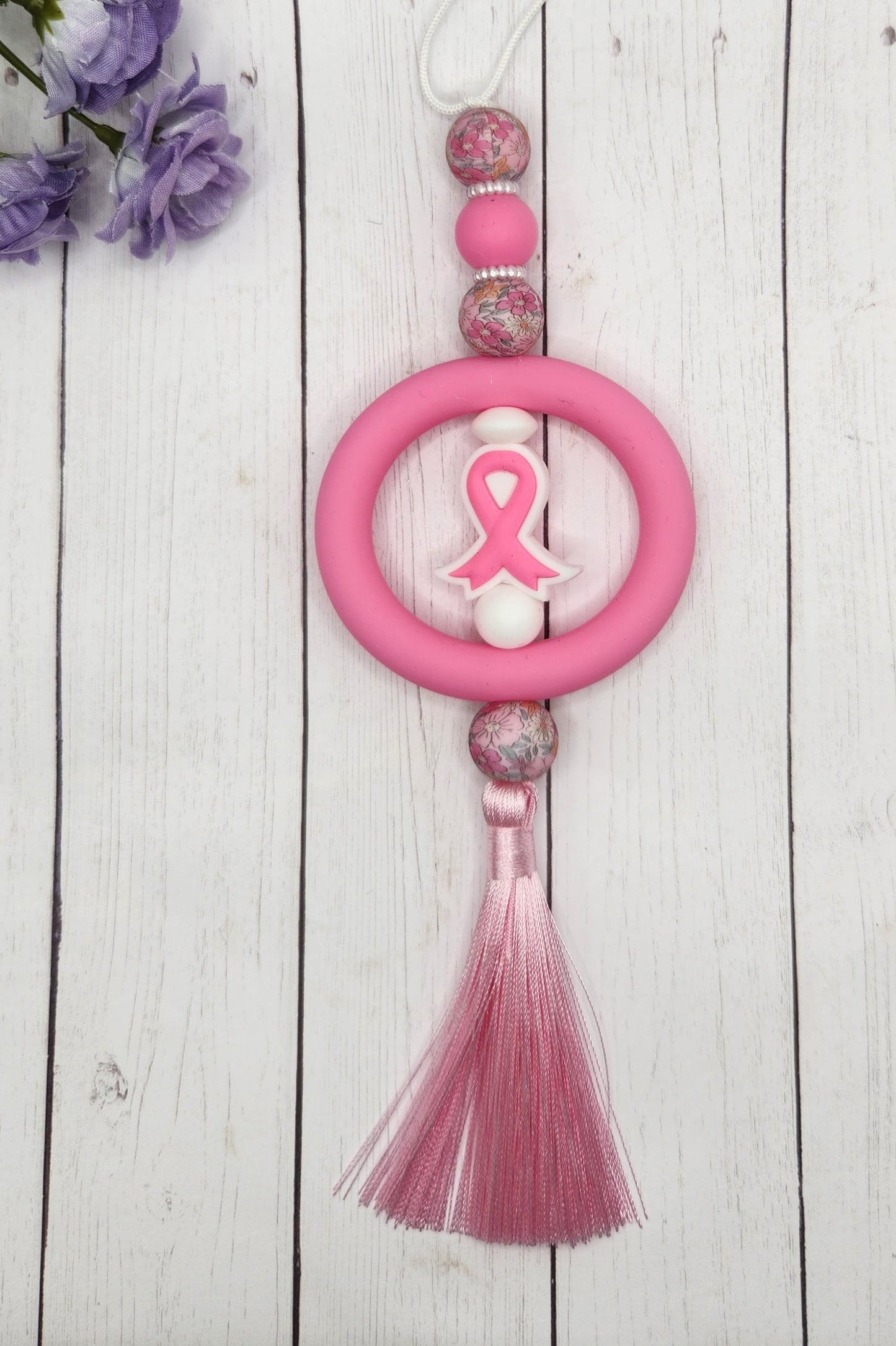 Car Charm-Breast Cancer Ribbon (Blushing Blooms)