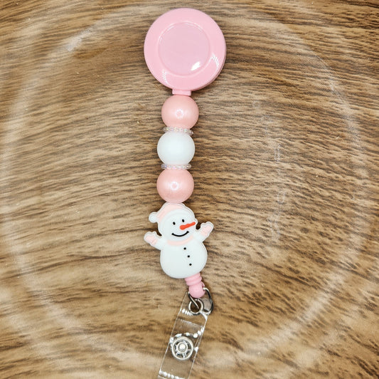 Badge Reel-Snowman (Pink)