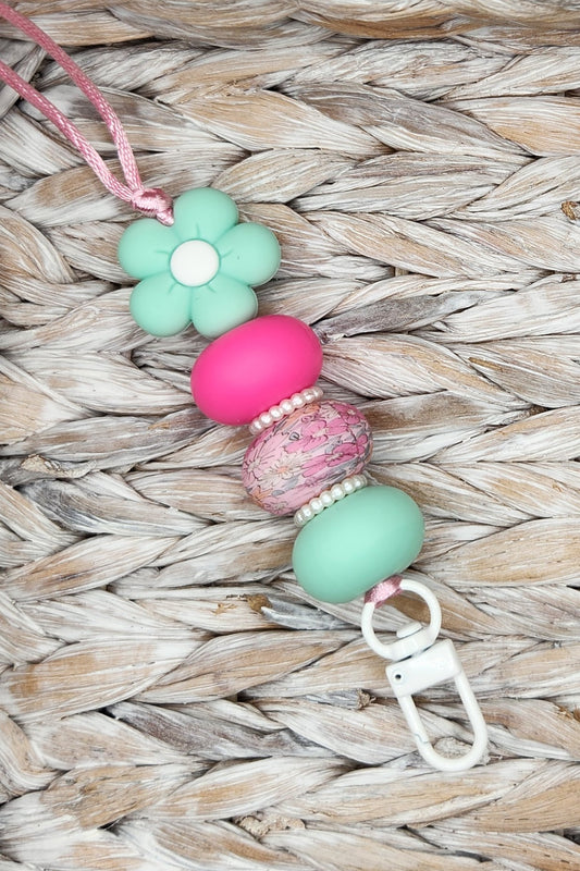 Lanyard-Puffy Flower Mint (Pink Petals)