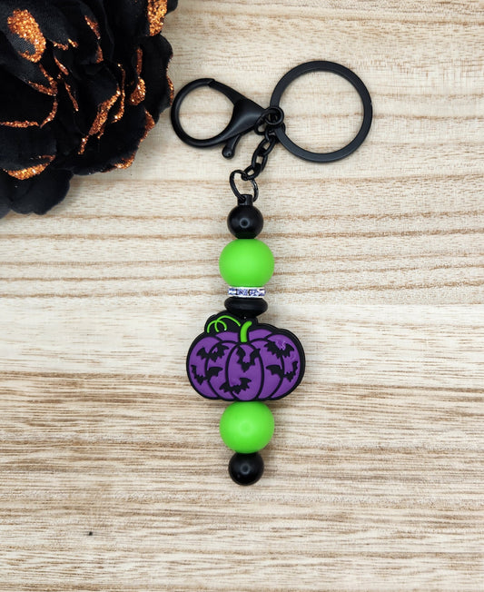 Keychain-Pumpkin & Bats (Purple)