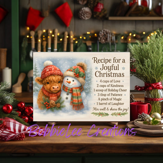 Glass Cutting Board-Recipe for Joyful Christmas (Highland Cow & Snowman)