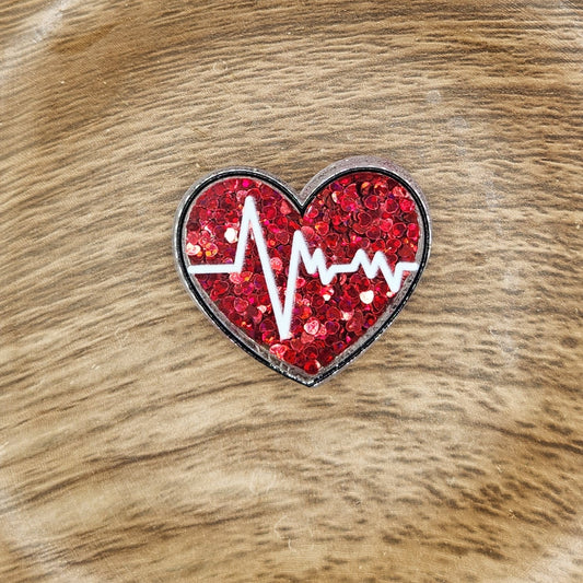 Bag Charm-Red EKG Heart (Shaker)