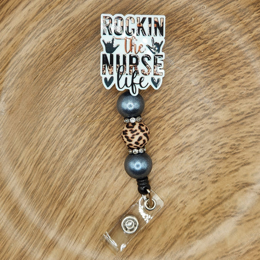 Badge Reel-Rockin the Nurse Life (Black Leopard)