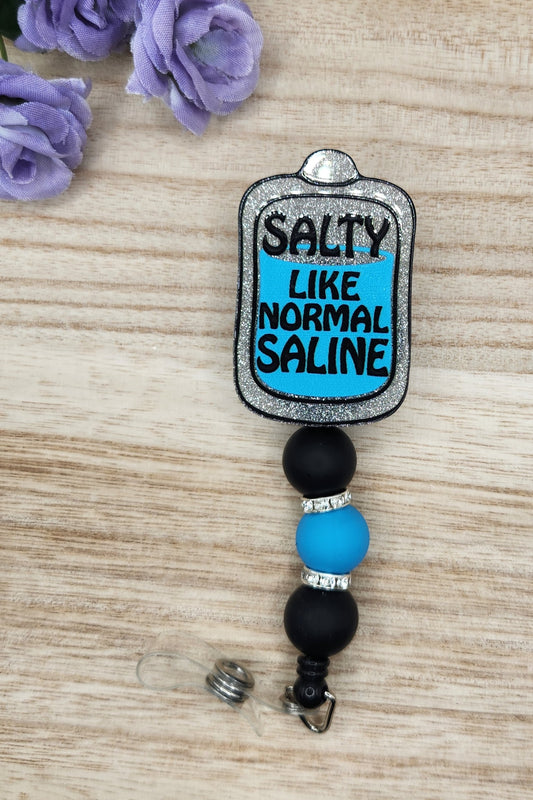 Badge Reel-Salty Like Normal Saline (Silver Glitter) NP081