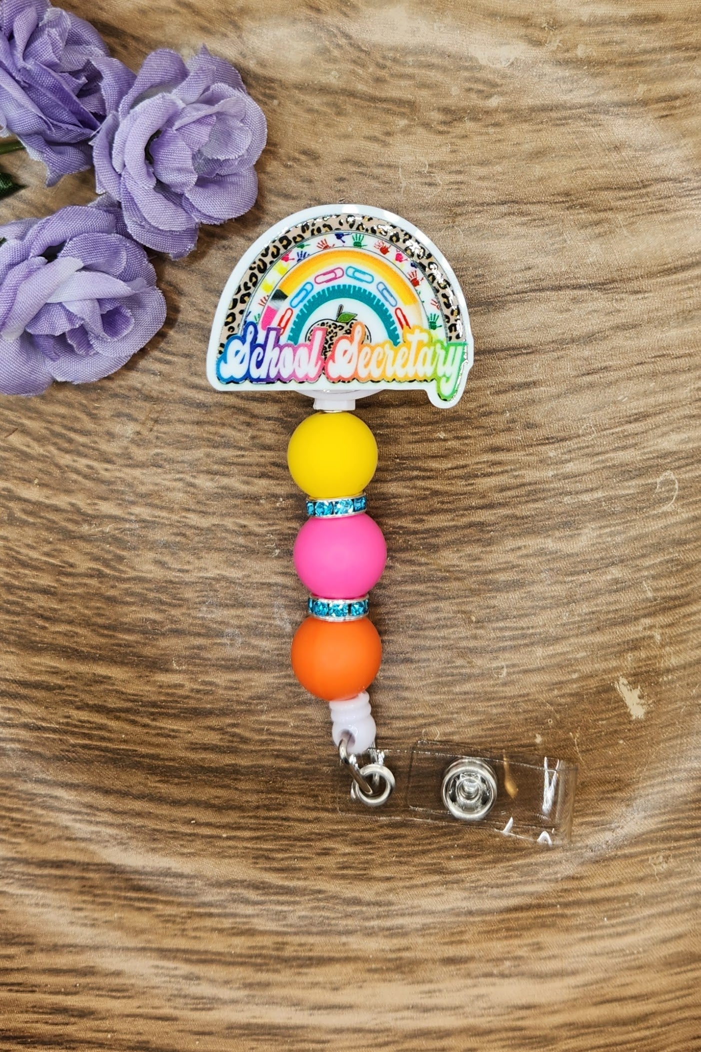 Badge Reel-School Secretary Rainbow