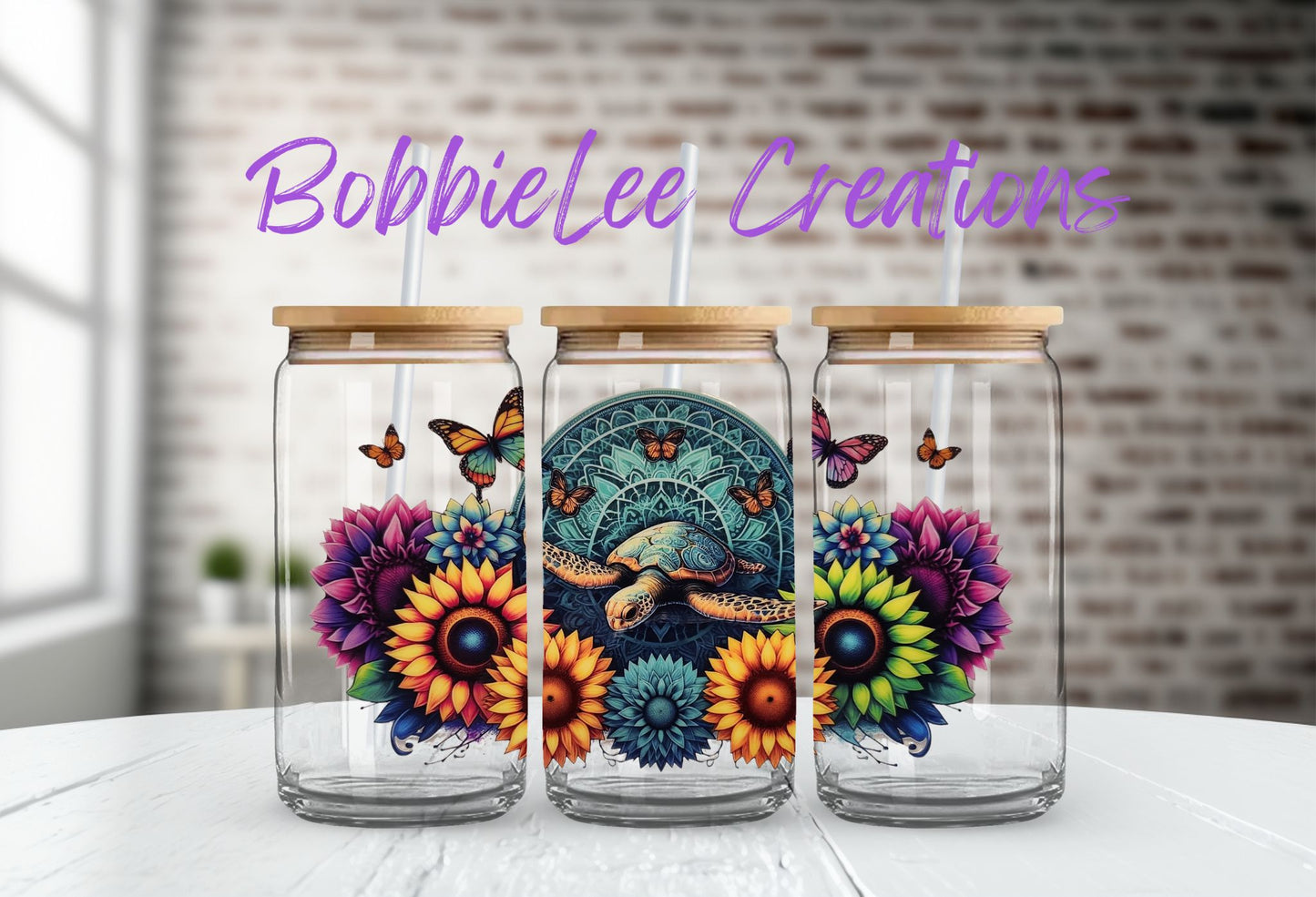 16oz Glass or Plastic Cup-Sea Turtle Mandala SM