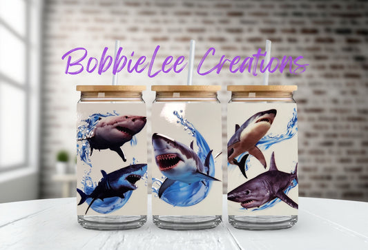 16oz Glass or Plastic Cup-Sharks