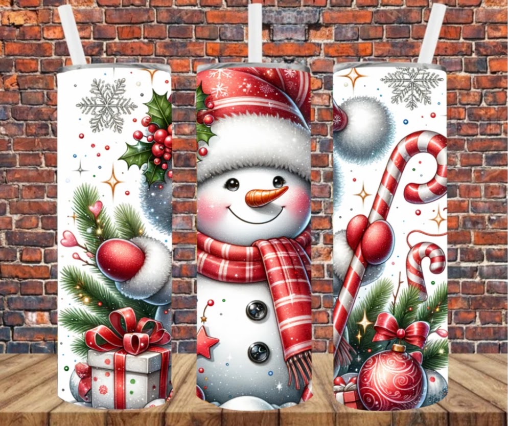 Stainless Steel Tumbler 20oz - Peppermint Snowman SF