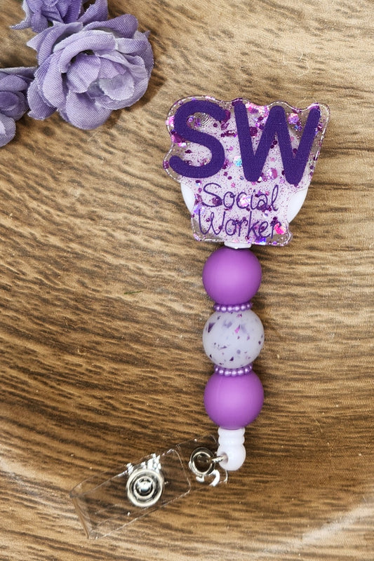 Badge Reel-Social Worker (Purple Glitter)