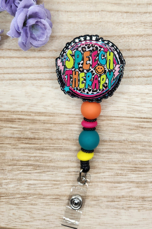 Badge Reel-Speech Therapist (Bright Leopard)