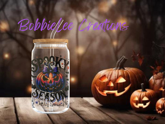 16oz Glass or Plastic Cup - Spooky Season Pumpkin SM