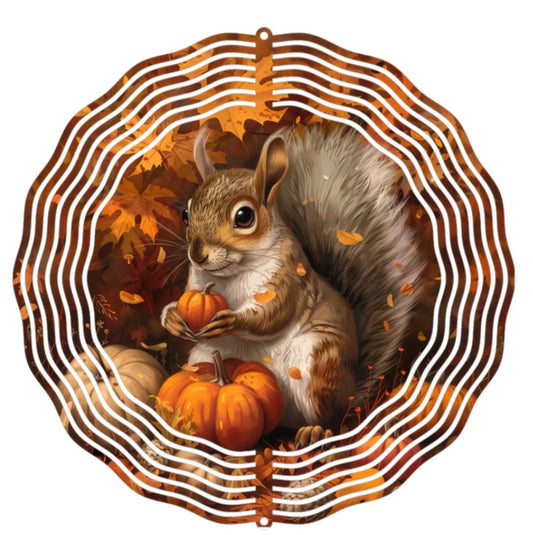 Wind Spinner 8" - Fall Squirrel & Pumpkin