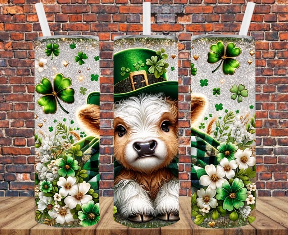 Stainless Steel Tumbler 20oz - St Patty's Highland Cow SF