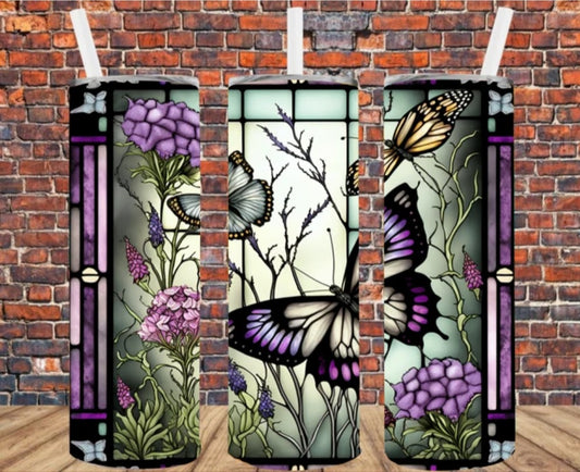 Stainless Steel Tumbler 20oz - Stained Glass Butterfly SF