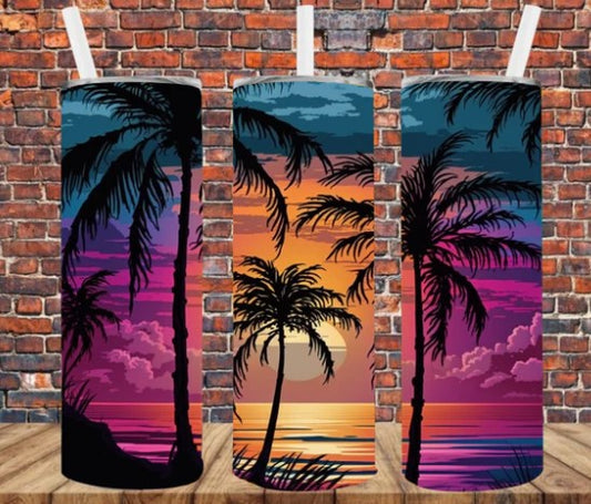 Stainless Steel Tumbler 20oz - Sunset Palm Trees SF