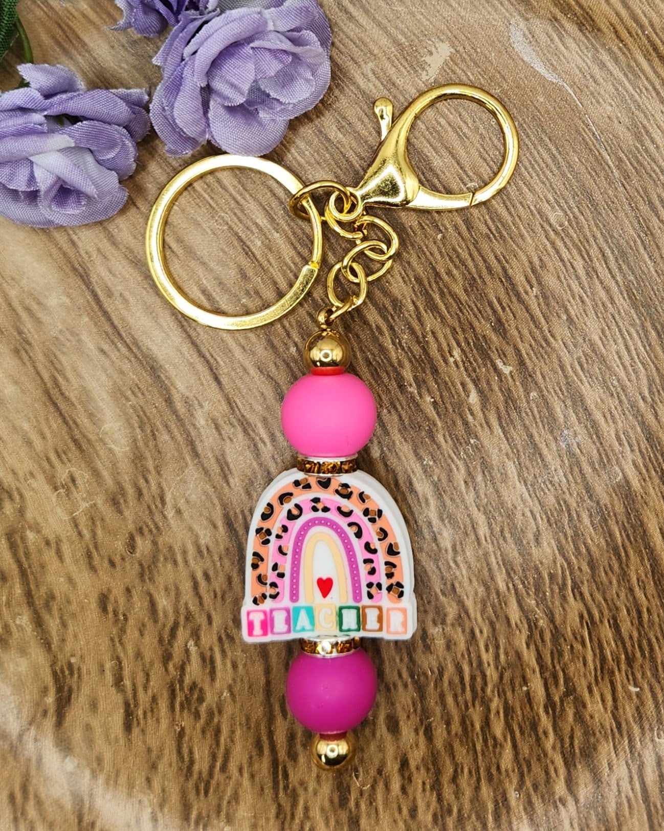 Keychain-Teacher Blocks Rainbow (Magenta)