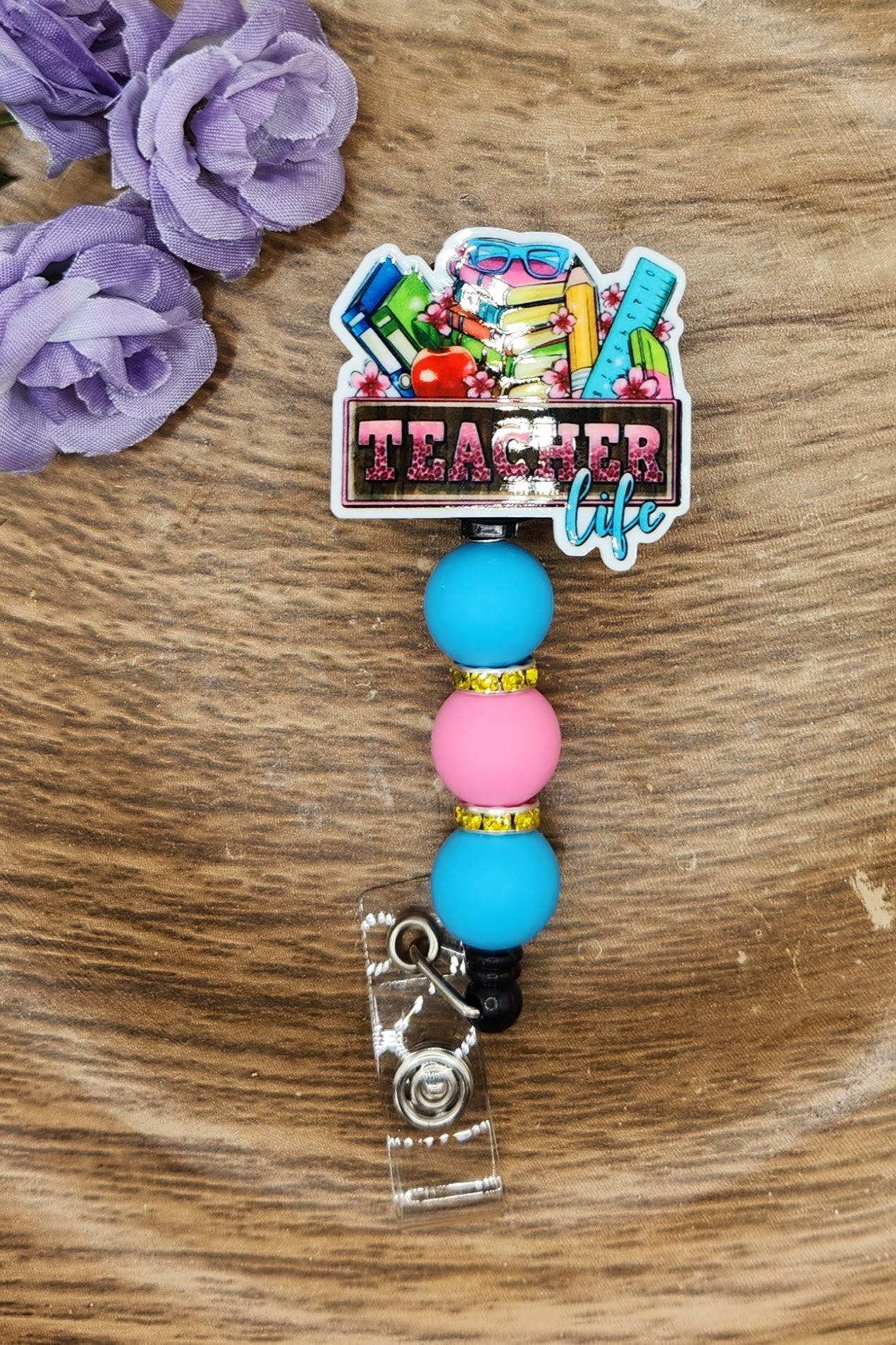 Badge Reel-Teacher Life (Pink & Blue)