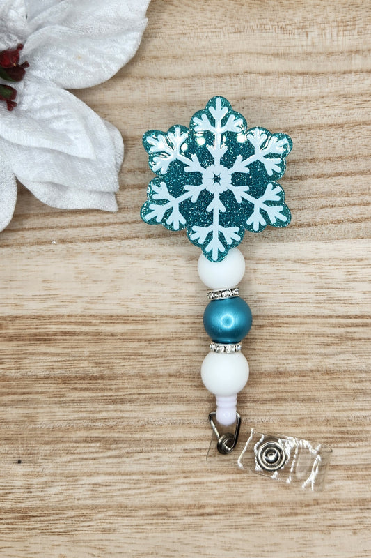 Badge Reel-Turquoise Snowflake