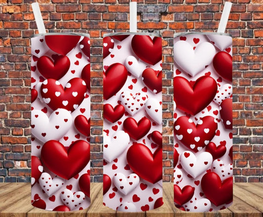 Stainless Steel Tumbler 20oz - Valentine Red & White Hearts SF