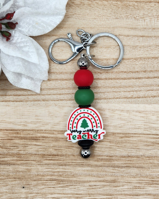 Keychain-Very Merry Teacher Rainbow