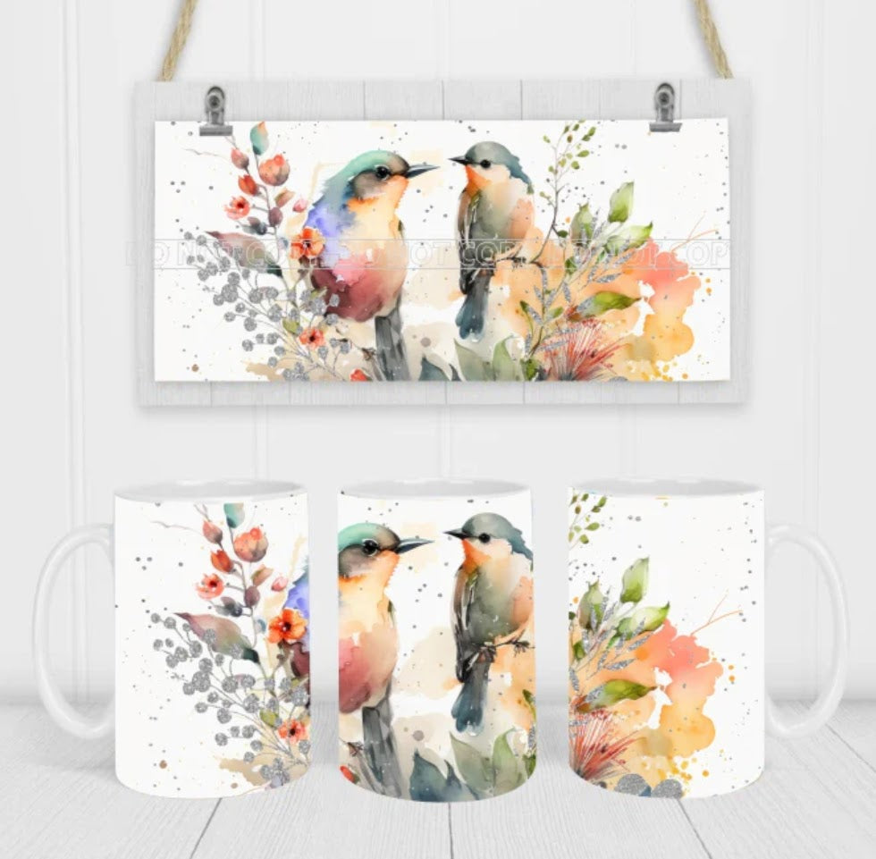 15oz Ceramic Mug-Watercolor Birds SF