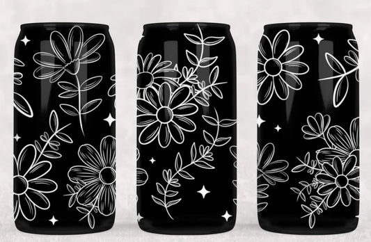 16oz Glass or Plastic Cup-White Daisies DD
